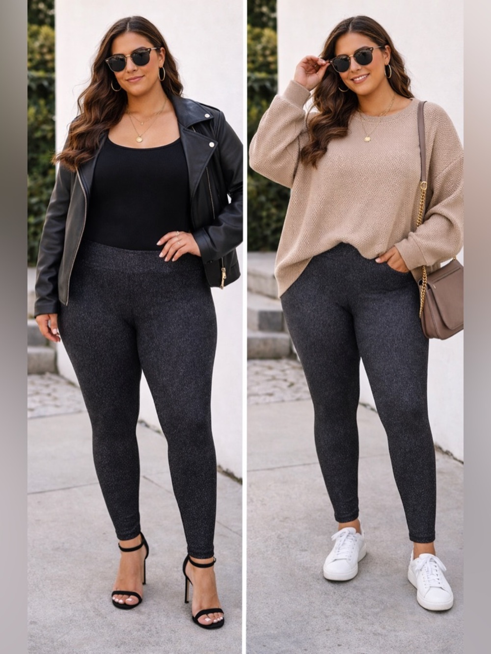 Terra & Sky Black Leggings w/ Silver Shimmer plus-size